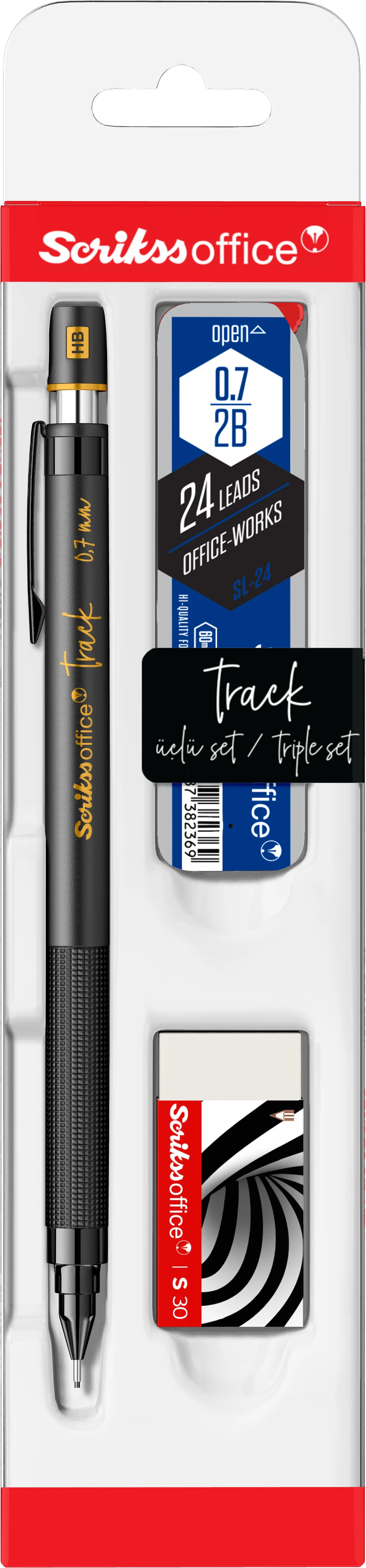 SCRIKSS OFFICE VERSATİL KALEM OKUL SETİ TRACK 0.7 ALTIN SARI + SİLGİ + MİN BLS.
