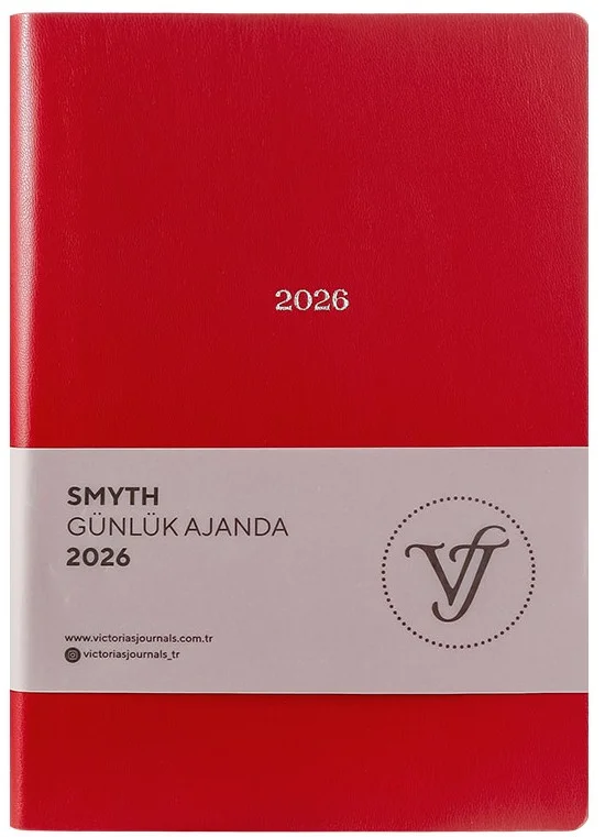 VJ AJANDA 2026 SMYTH GÜNLÜK A5 14X20,5CM IVORY 80 GR 416 SAYFA ESNEK KAPAK GÜMÜŞ YALDIZ KENAR KIRMIZ