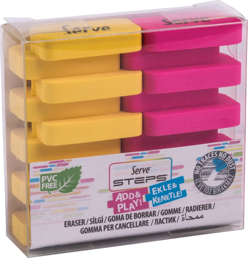 SERVE STEPS SİLGİ FOSFORLU SARI-PEMBE 2LI PET SV-STEPSSGP2FSFP