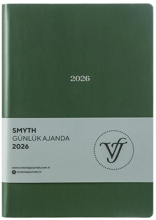 VJ AJANDA 2026 SMYTH GÜNLÜK A5 14X20,5CM IVORY 80 GR 416 SAYFA ESNEK KAPAK GÜMÜŞ YALDIZ KENAR PETROL