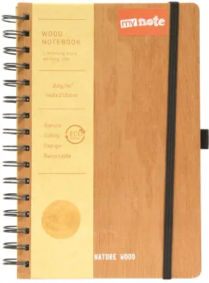 MYNOTE DEFTER WOOD SERT KAPAK SPİRALLİ 14x21 MYNT-1421-WOOD