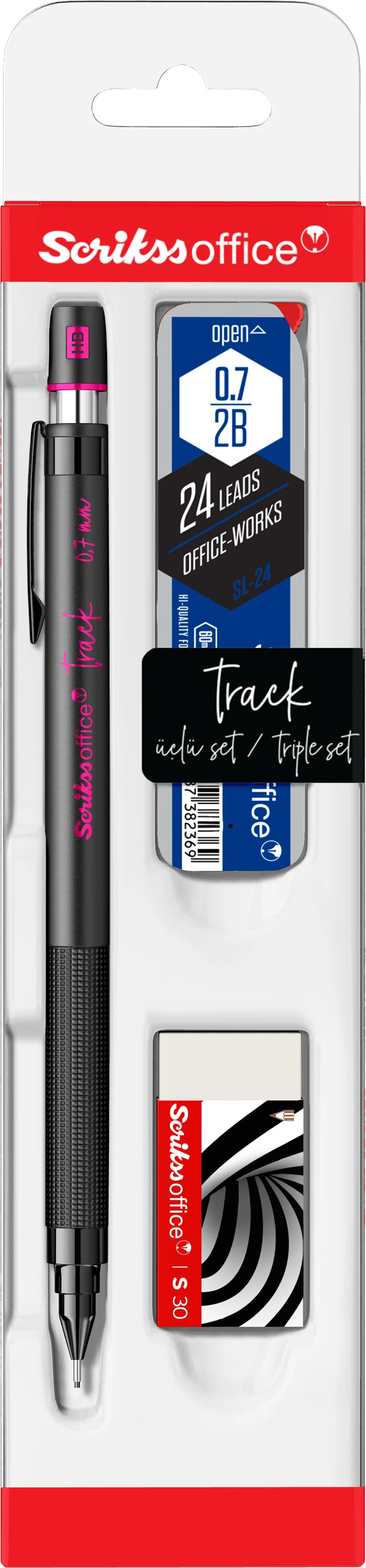 SCRIKSS OFFICE VERSATİL KALEM OKUL SETİ TRACK 0.7 PEMBE + SİLGİ + MİN BLS.
