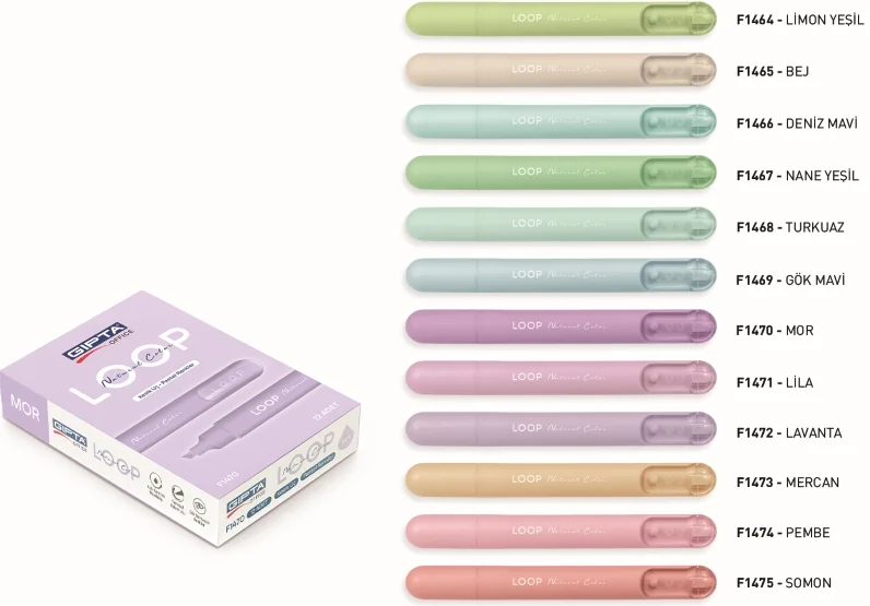 GIPTA FOSFORLU KALEM LOOP PASTEL MOR F1470
