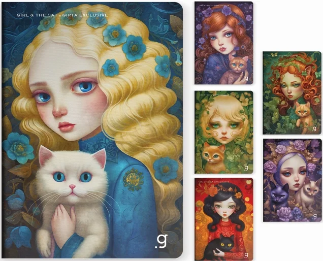 GIPTA DEFTER GIRL &amp; THE CAT A4 DİKİŞLİ PP KAPAK 60 YP KARELİ 7698