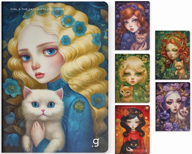 GIPTA DEFTER GIRL &amp; THE CAT A4 DİKİŞLİ PP KAPAK 60 YP ÇİZGİLİ 7697