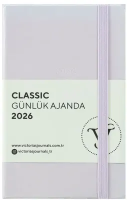 VJ AJANDA 2026 CLASSİC GÜNLÜK 9X14 CM SERT KAPAK IVORY 70 GR 384 SAYFA CEPLİ LASTİKLİ LİLA 226-2427