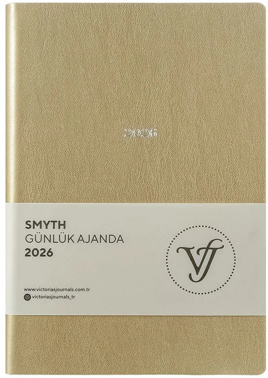 VJ AJANDA 2026 SMYTH GÜNLÜK A5 14X20,5CM IVORY 80 GR 416 SAYFA ESNEK KAPAK GÜMÜŞ YALDIZ KENAR ALTIN