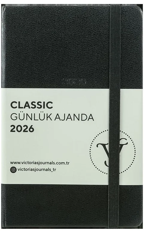 VJ AJANDA 2026 CLASSİC GÜNLÜK 9X14 CM SERT KAPAK IVORY 70 GR 384 SAYFA CEPLİ LASTİKLİ SİYAH 226-2422