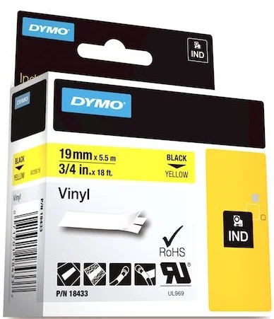 DYMO ŞERİT RHİNOPRO VİNİL 19MM x 5.5MT SARI/SİYAH 18433