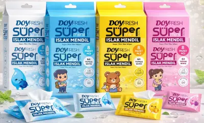 DOY FRESH SUPER MINI WET WIPES ISLAK MENDİL 64 YAPRAK 8 Lİ PAKET (WHITE)