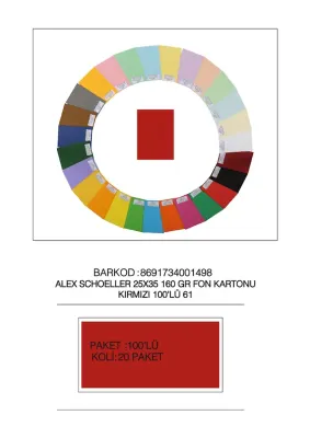 ALEX FON KARTONU 160GR 25X35 KIRMIZI 100 LÜ 61