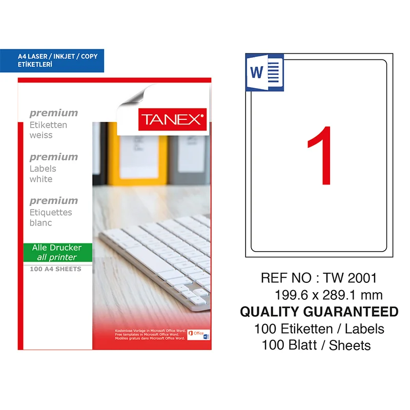 TANEX 199,6x289,1 LASER ETİKET TW-2001