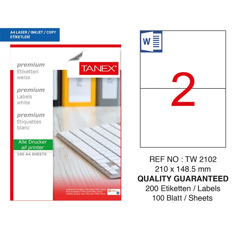TANEX 210x148,5 LASER ETİKET TW-2102