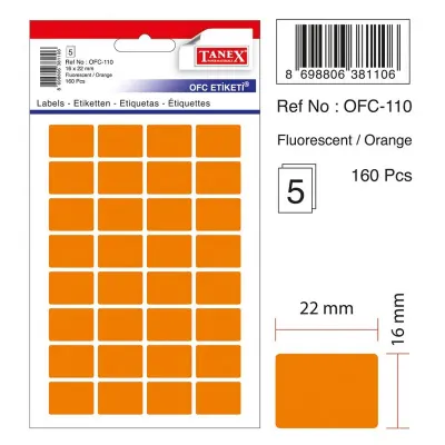 TANEX OFC-110 TURUNCU 16x22 mm OFİS ETİKETİ