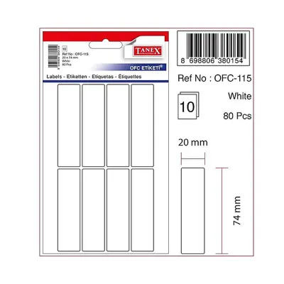 TANEX OFC-115 20x74 mm BEYAZ OFİS ETİKETİ (Best)