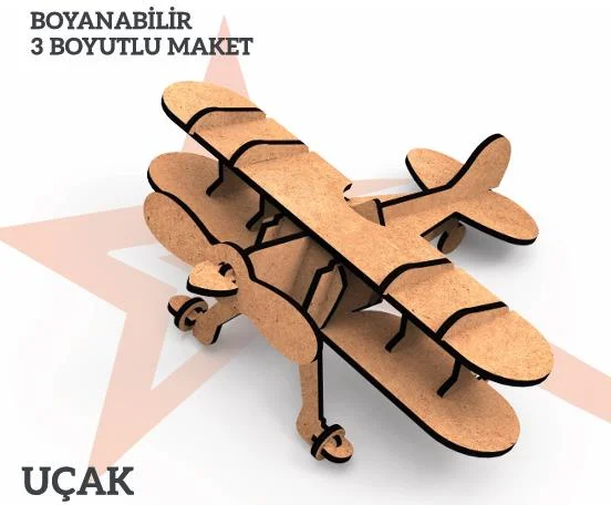 YILDIZLAR AHŞAP 3D AHŞAP BOYANABİLİR MAKET UÇAK BYM-03