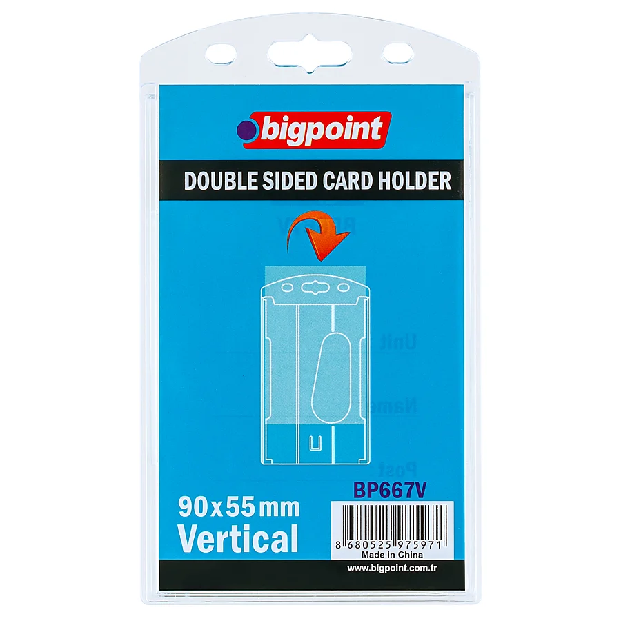 Bigpoint Çift Taraflı Kart Kabı Dikey Şeffaf 55x90mm