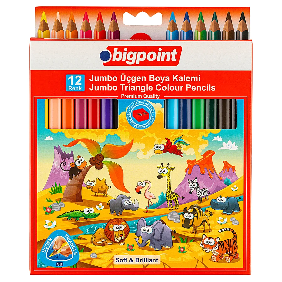Bigpoint Jumbo Üçgen Kuru Boya Kalemi 12 Renk