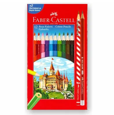 FABER 12 RENK KURU BOYA KALEMİ 12+2 OKUL SET 5178000104 (Best)