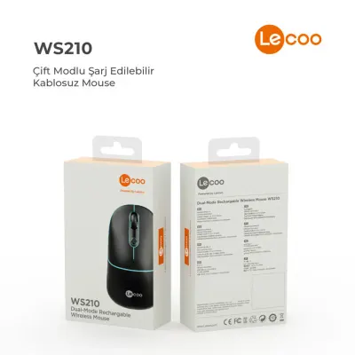 LECOO WS210 SİYAH Bluetooth &amp; 2.4G WiFi Wireless Charging  MOUSE (Best)