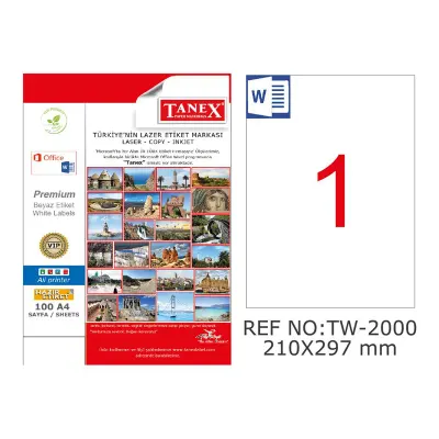 TANEX 210x297 mm KUŞE LASER ETİKET TW-2000 (Best)