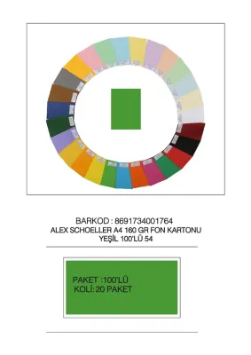 ALEX FON KARTONU 160GR A4 YEŞİL 100 LÜ 54