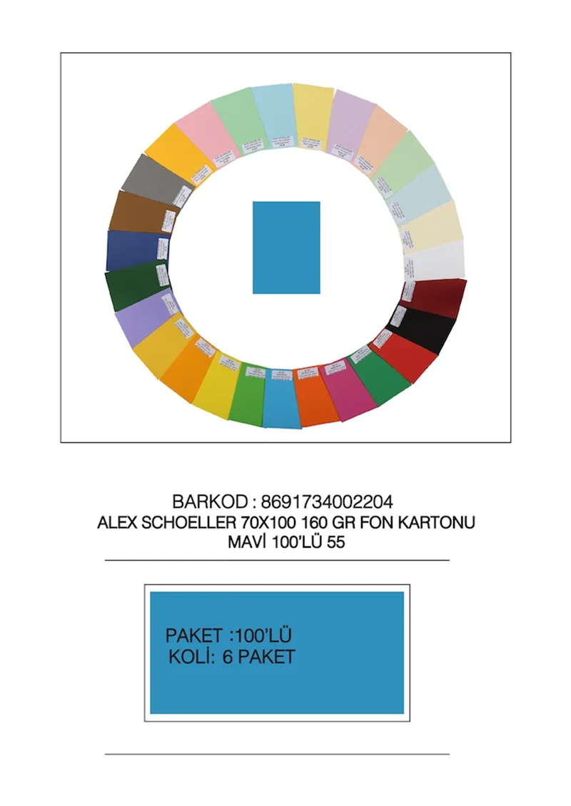 ALEX FON KARTONU 160GR 70X100 MAVİ 100 LÜ 55