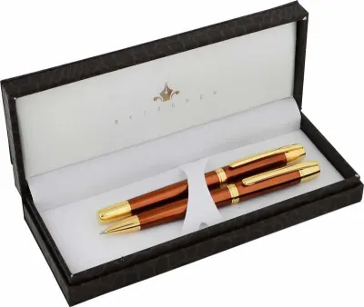 STEELPEN DOLMA KALEM+TÜKENMEZ KALEM SET SERRA SERİSİ SAFRAN BRONZ 800-3