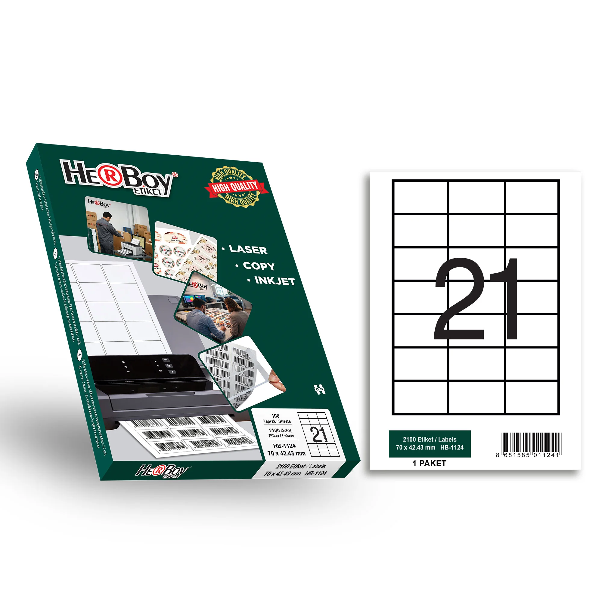 HERBOY LAZER ETİKET BEYAZ 70 X 42.43 MM -HB-1124