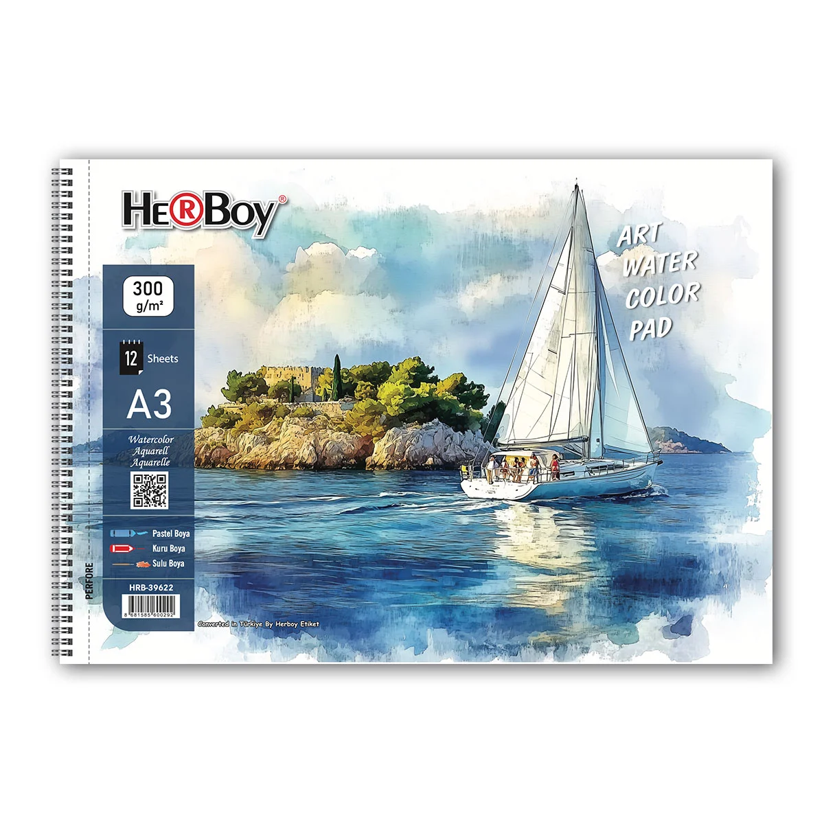 HERBOY A3 300 GR 12 Lİ SPİRALLİ ART SULU BOYA DEFTERİ  HRB-39622
