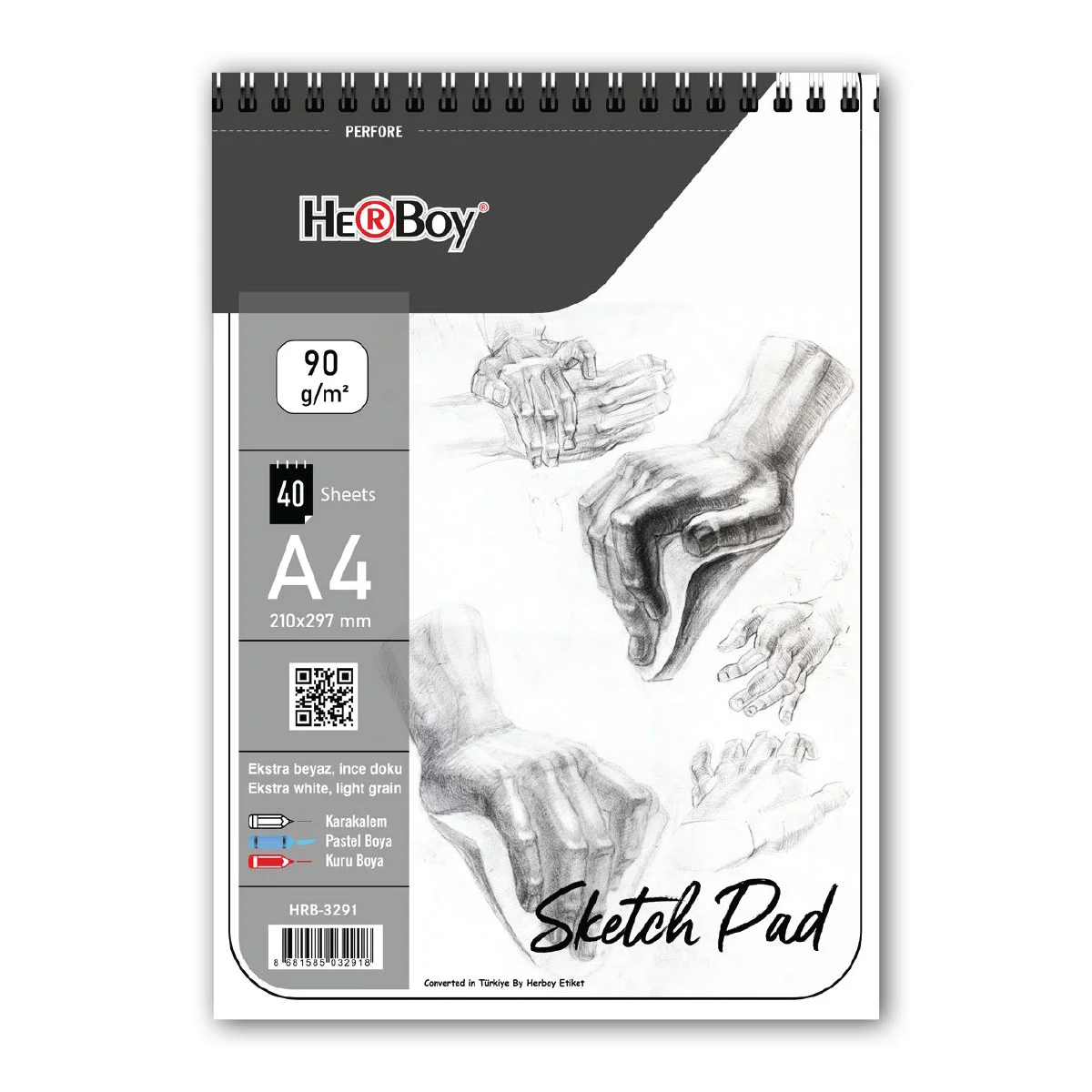 HERBOY SPİRALLİ SKETCHPAD A4 90 GR 40.LI   HRB-3291