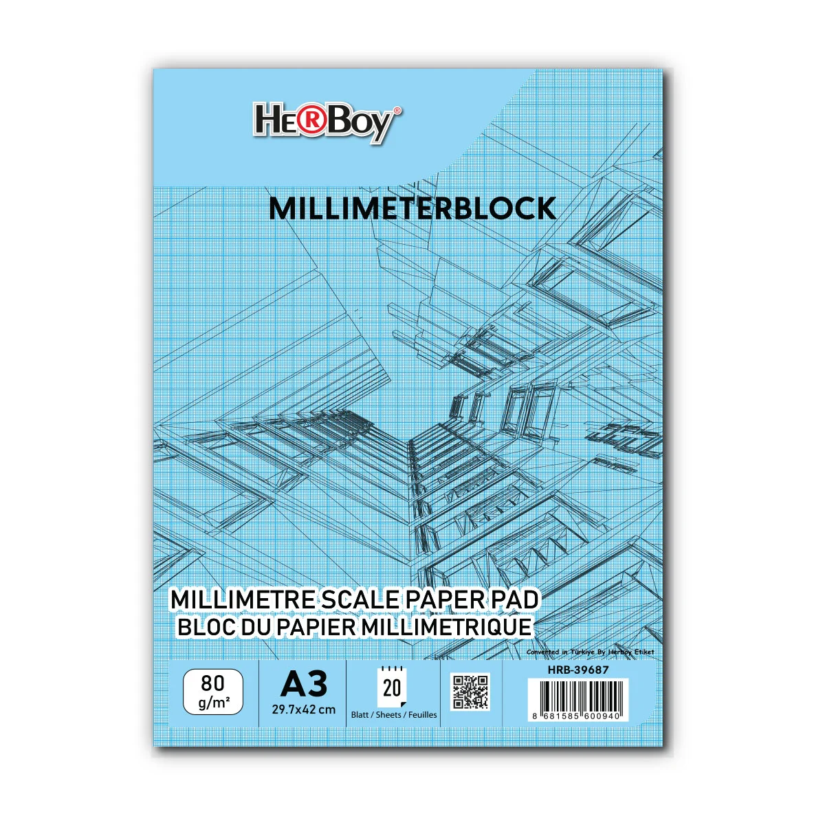 HERBOY MİLİMETRİK A3 20 YP MAVİ BLOK 80G  HRB-39687