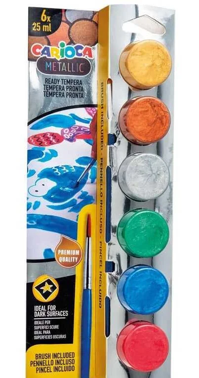 CARIOCA SULU BOYA TEMPERA SET 6x25 ML FIRÇALI METALİK RENKLER 40426
