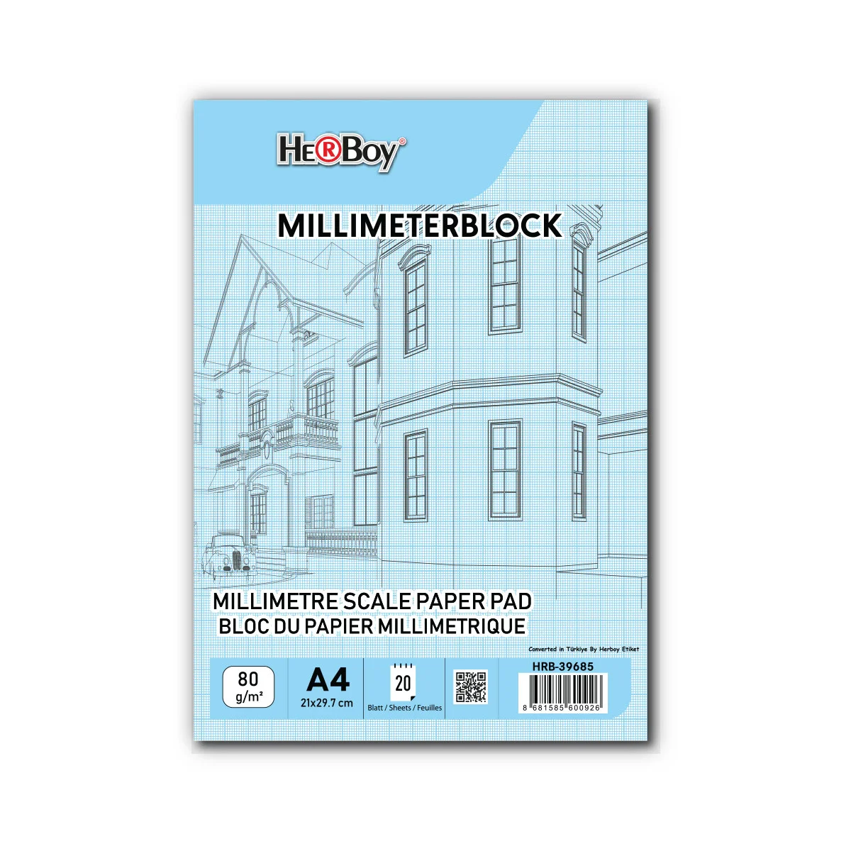 HERBOY MİLİMETRİK A4 20 YP MAVİ BLOK 80G HRB-39685