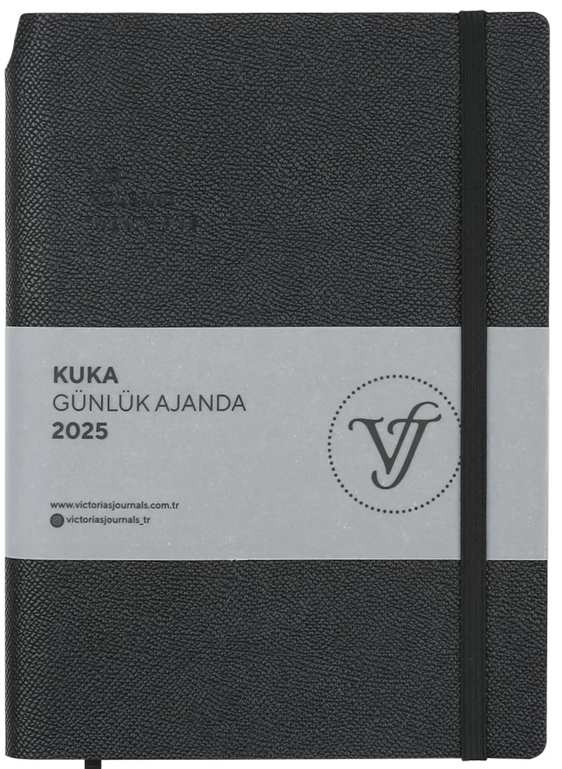 PASİF VJ AJANDA 2025 GÜNLÜK A5 KUKA IVORY 80 GR RENKLİ KENAR LASTİKLİ SİYAH 416 SF. 124-1459