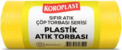 KOROPLAST ÇÖP TORBASI SIFIR ATIK PLASTİK ATIKLARI SARI JUMBO 80x110 440 GR 10 LU 27 MİC. ST01500533