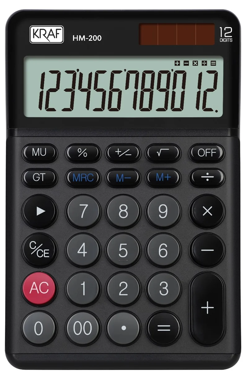 KRAF HESAP MAKİNESİ MASAÜSTÜ 12 HANE HM-200 BK SİYAH