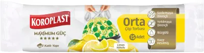 KOROPLAST ÇÖP TORBASI ORTA 55x60 BÜZGÜLÜ EKSTRA GÜÇLÜ LİMON KOKULU 15 Lİ ST01600154