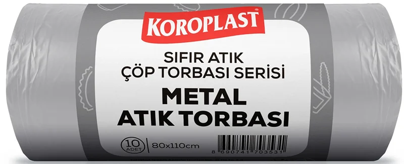 KOROPLAST ÇÖP TORBASI SIFIR ATIK METAL ATIKLARI AÇIK GRİ JUMBO 80x110 650 GR 10 LU 40 MİC. ST0150053