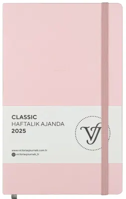 VJ AJANDA 2025 HAFTALIK 13x21 CLASSIC SERT KAPAK IVORY 100 GR LASTİKLİ PEMBE 144 SF. 124-1415