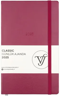 PASİF VJ AJANDA 2025 GÜNLÜK 13x21 CLASSIC SERT KAPAK IVORY 70 GR LASTİKLİ KIRMIZI 384 SF. 124-1449