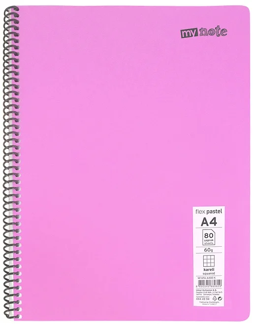 MYNOTE DEFTER FLEX PASTEL PP KAPAK SPİRALLİ A4 72 YP ÇİZGİLİ MFXPA-A472-Ç