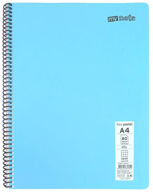 MYNOTE DEFTER FLEX PASTEL PP KAPAK SPİRALLİ A4 72 YP DÜZ MFXPA-A472-ÇZ