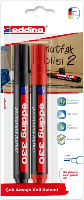EDDING PERMANENT MARKÖR E-330 2 Lİ BLS. SİYAH & KIRMIZI