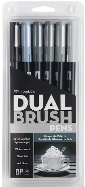 TOMBOW AB-T DUAL BRUSH PEN GRAFİK KALEMİ SETİ 6 RENK GRAYSCALE (166) T-AB-T-6CGR