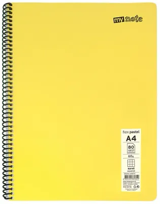 MYNOTE DEFTER FLEX PASTEL PP KAPAK SPİRALLİ A4 96 YP KARELİ MFXPA-A496-K