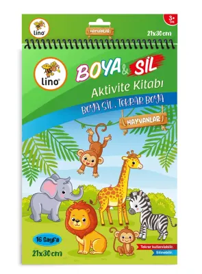 LİNO BOYAMA KİTABI BOYA & SİL AKTİVİTE HAYVANLAR A4 EBAT (SİLİNEBİLİR) BS-1006 (Best)