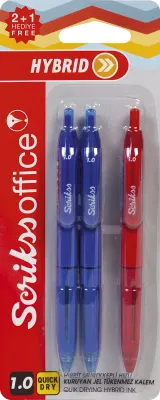 SCRIKSS OFFICE TÜKENMEZ KALEM HYBRID JEL 1.0 KARŞIK RENK 3 LÜ BLS.
