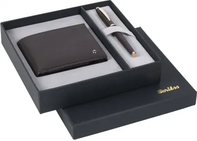 SCRIKSS HEDİYELİK SET DR 244 39 ROLLER KALEM ROSE GOLD + CÜZDAN DERİ KAHVERENGİ
