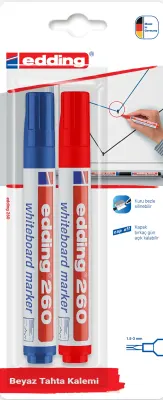EDDING BEYAZ TAHTA KALEMİ E-260 2 Lİ BLS. KIRMIZI & MAVİ